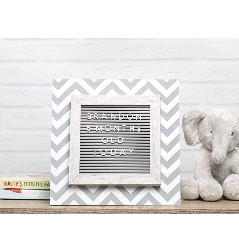 KATE & MILO Framed Letter Board Set White Chevron Rustic Wood Baby Keeps…